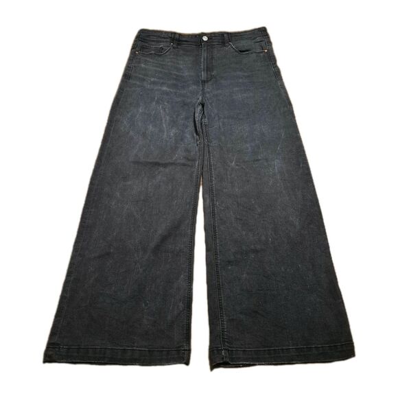 PAIGE Denim - Paige Anessa Jeans Women's Size 31 Faded Black Wide Leg Stretch Denim (32x27)